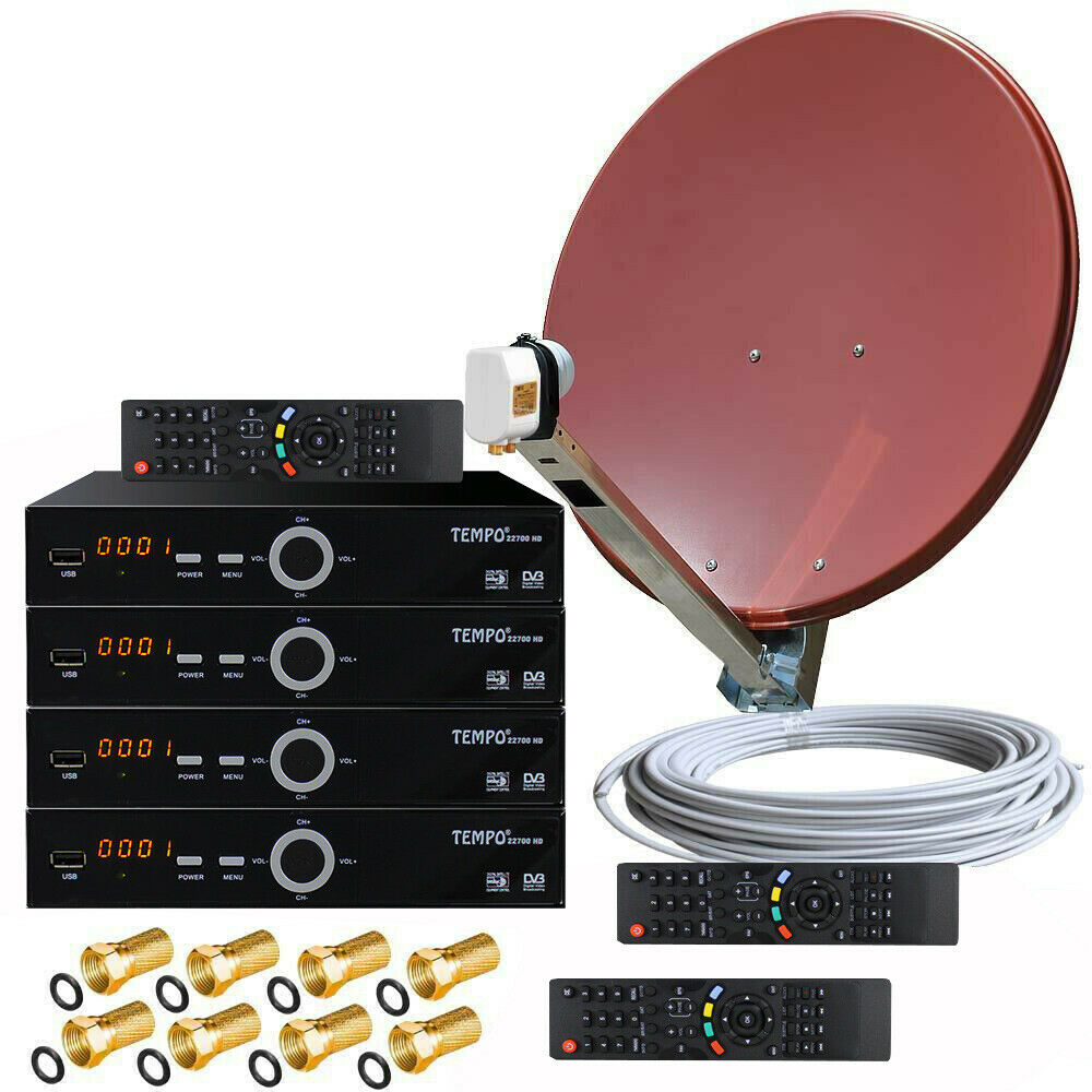 Sat-Anlage HDTV 4-Teilnehmer 80cm Spiegel Sat-Receiver Full HDTV USB Quad LNB HD 