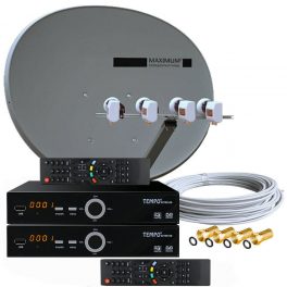 Russische TV Sat Anlage MAXIMUM E-85 Quad LNB 2x Full HD Receiver Tempo 22700 USB vorprogrammiert