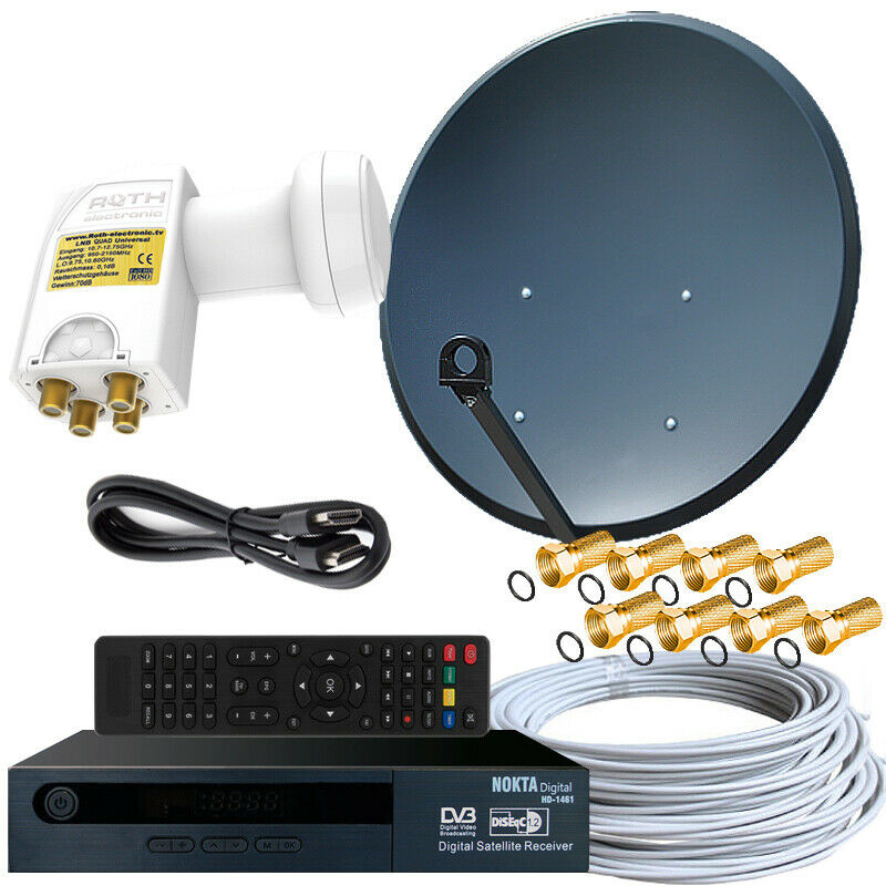 UHD Stecker Gratis dazu im Set Signale HD Digital SAT Anlage 60cm ALU Spiegel Schüssel Hellgrau+ Quad LNB 4 Teilnehmer zum Empfang von DVB-S/S2 Full HD 3D 4K Ultra HD 